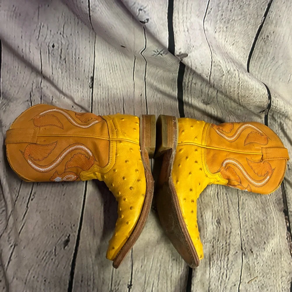 montenegro kids western ostrich print boots made in mexico yellow gold sz 6-6.5?